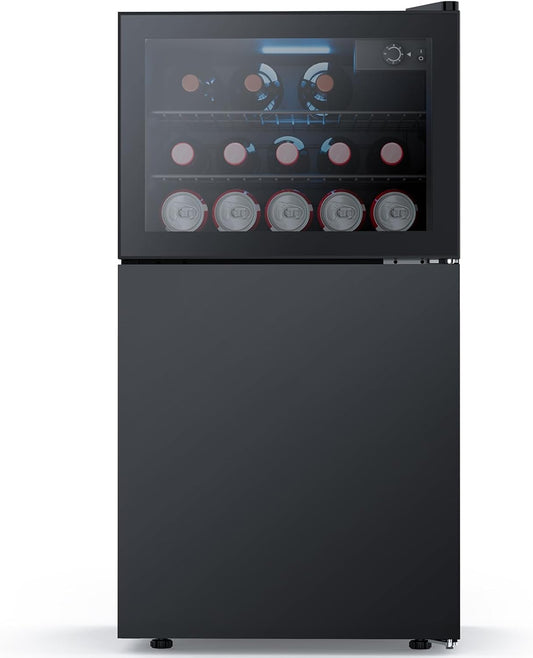 ELECTACTIC 2.6 Cu.Ft Glass Door Mini Fridge with Freezer & Adjustable Thermostat