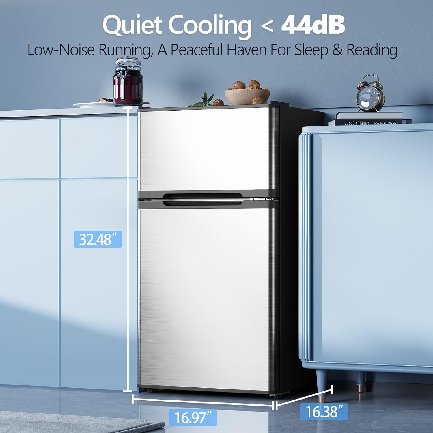 Electactic 2.5 Cu.Ft Compact Mini Fridge with Freezer, Adjustable Shelves & Quiet Cooling