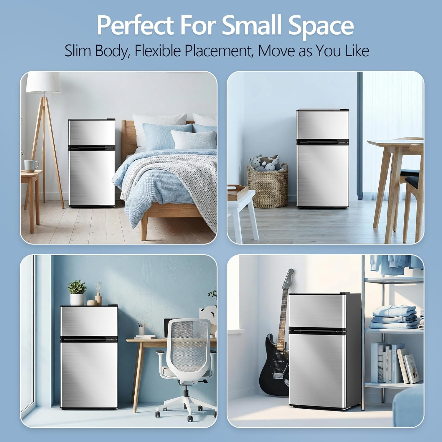 Electactic 2.5 Cu.Ft Compact Mini Fridge with Freezer, Adjustable Shelves & Quiet Cooling