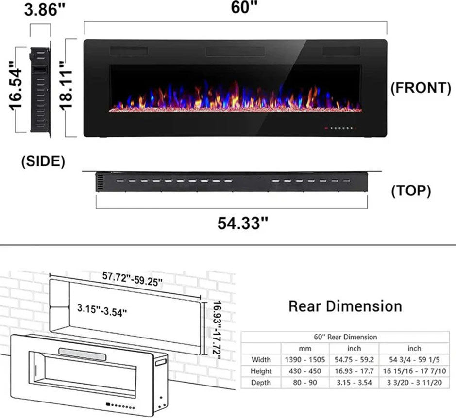 Electactic Electric Fireplace Insert 60 Inch