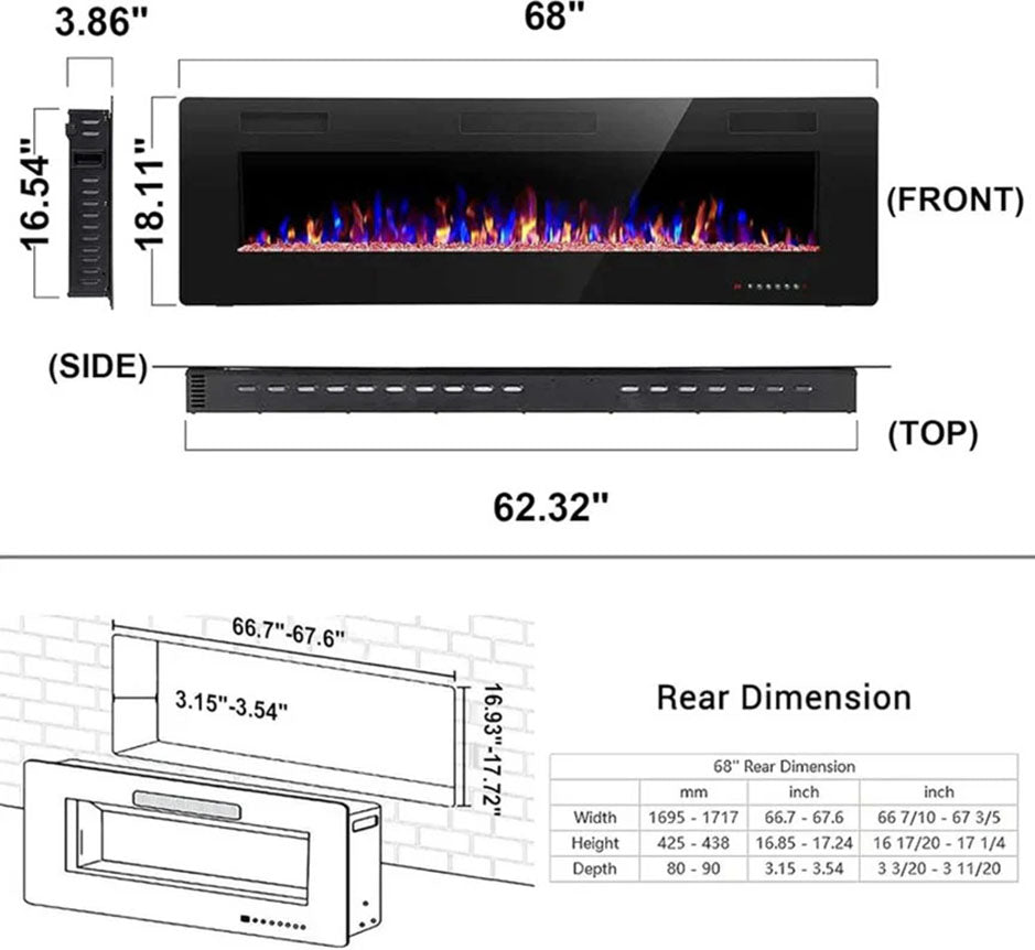 Electactic Electric Fireplace Insert 60 Inch